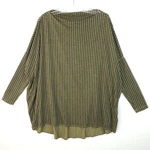 Bryn Walker Tunic Top Boxy Houndstooth Print Moss Green Oversized Lagenlook sz S